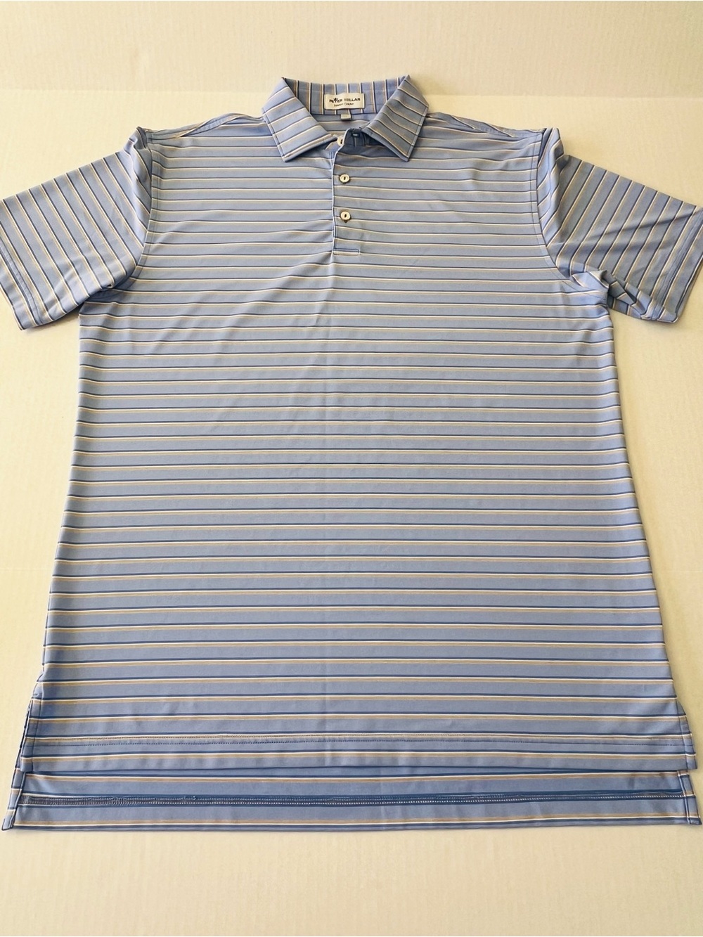 Peter Millar Summer Comfort Men’s Light Blue Striped Polo Shirt Size M